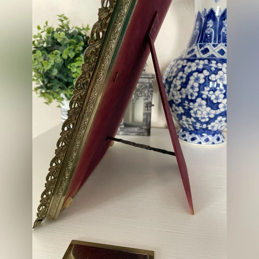 Vintage Large Gold Ornate Rectangular Glass Vanity Mirror Jewelry with stand